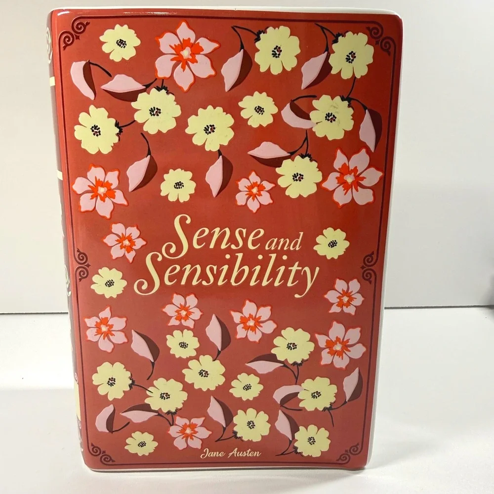 Steel Mill & Co Sense & Sensibility Ceramic Book Vase Burgundy Floral Austen 8in